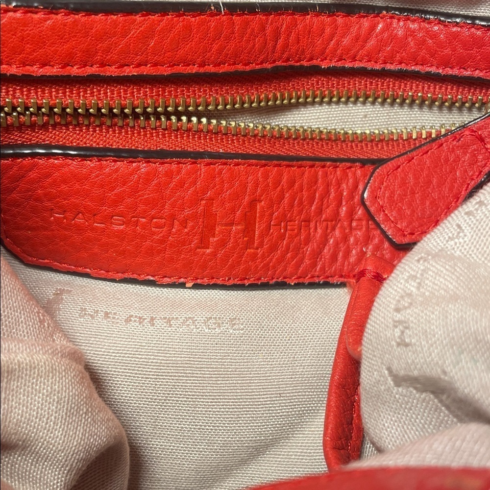 Halston Heritage Red Patchwork Ostrich Pebbled Burgundy Leather Hobo Bucket Bag - Picture 10 of 16